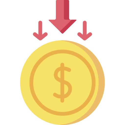 Decrease bankruptcy loss value icon