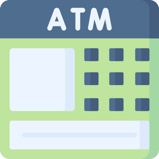 Atm machine banking withdraw credit card icon