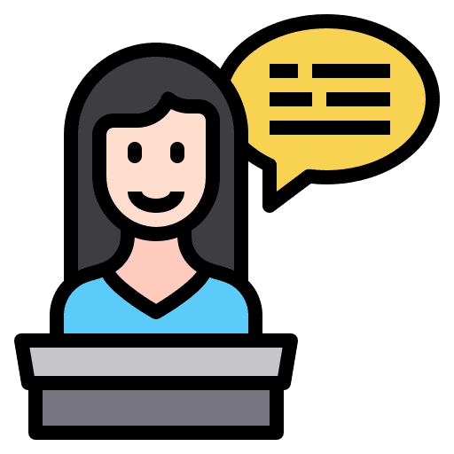 Female speak talk business and finance icon