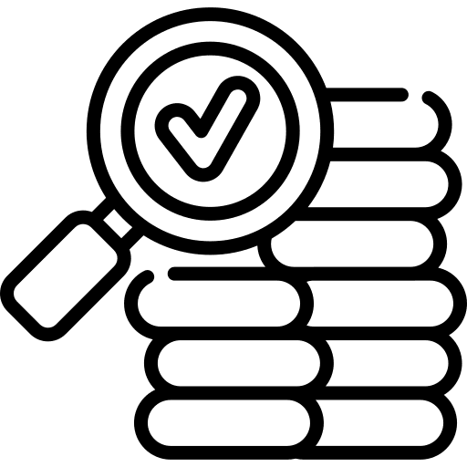 Money coins magnifying glass check icon