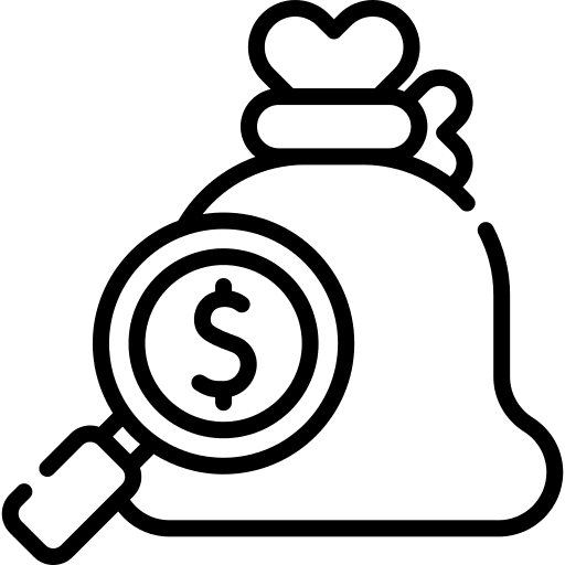 Money bag dollar bank magnifying glass icon