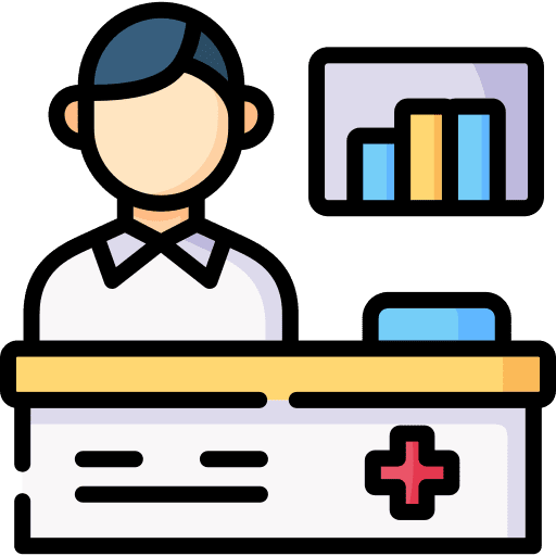 Pharmacist counter pharmacist hospital icon