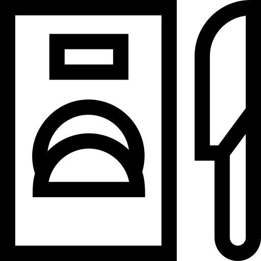 Cutting board food and restaurant kitchen tools knife icon