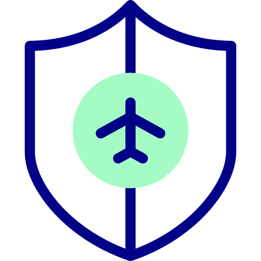 Safe flight insurance shield transportation icon
