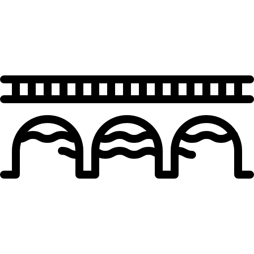 Bridge and river road buildings water icon