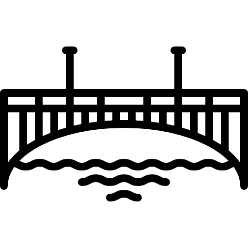 Bridge over a river connector buildings connection icon