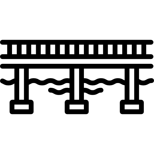 Bridge over water buildings communication sea icon