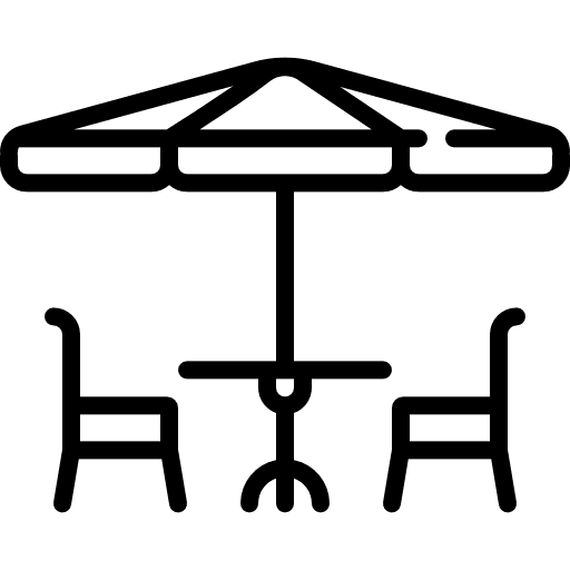 Outdoor cafe coffee shop table sun umbrella icon