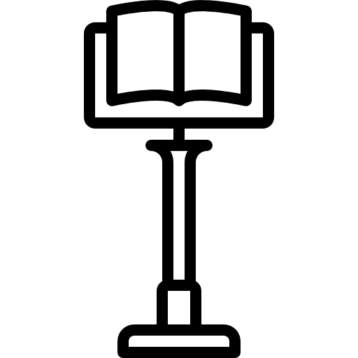 Lectern with open book reading speech reader icon