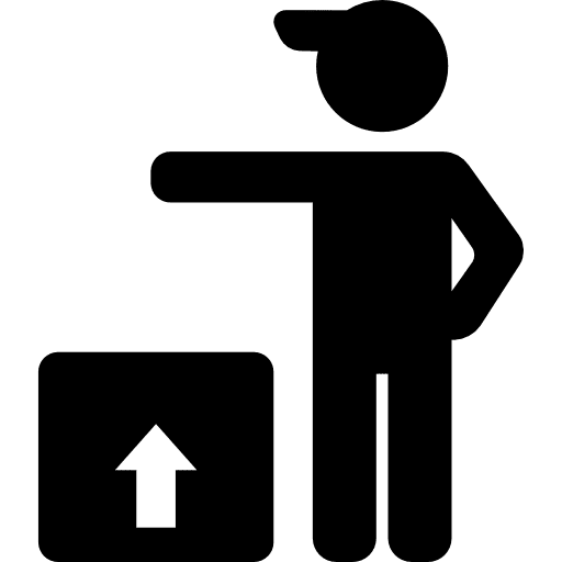 Delivery man boxes people stick man icon