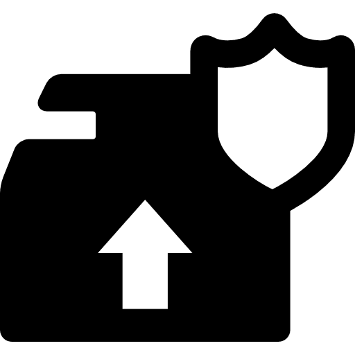 Box package up arrow shield icon