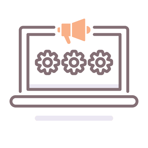 Ad cogwheel laptop megaphone icon