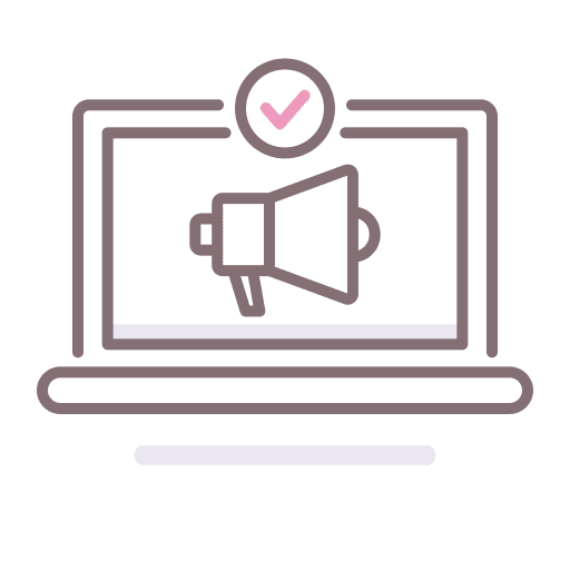 Digital agency checkmark laptop megaphone icon