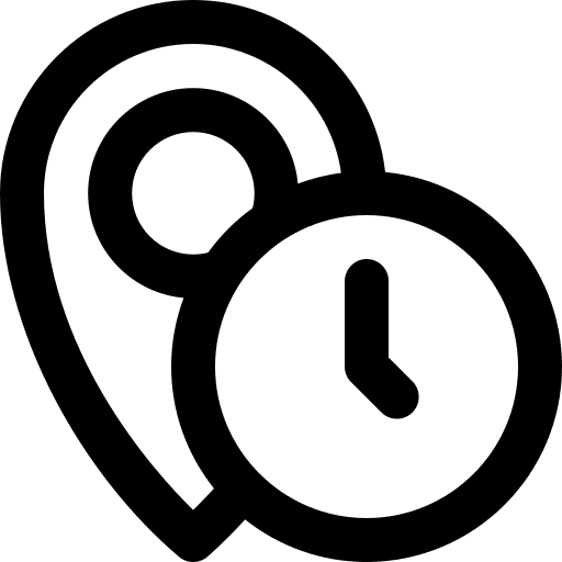 Arrival time time and date arrival time location pin icon