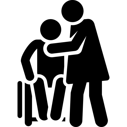 Old wheelchair accompany caregiver icon