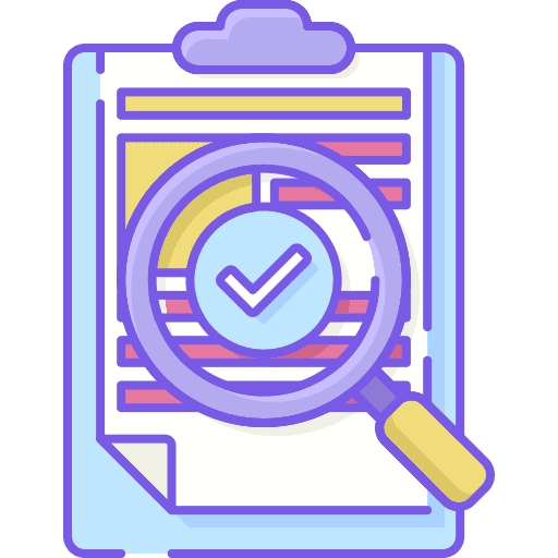 Proofreading magnifying glass marketing files and folders icon