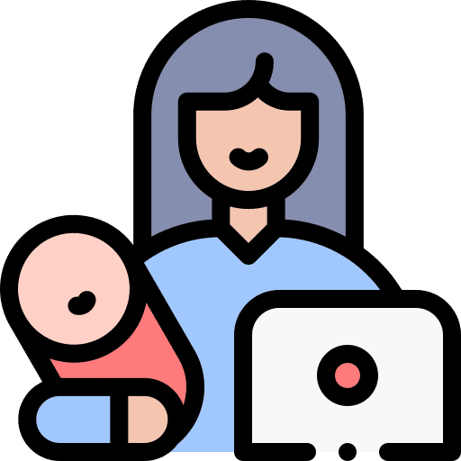 Working mother professions and jobs laptop baby icon