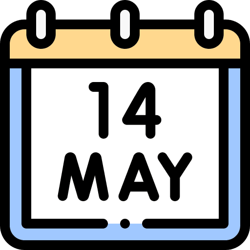 14th may mothers day calendar time and date icon