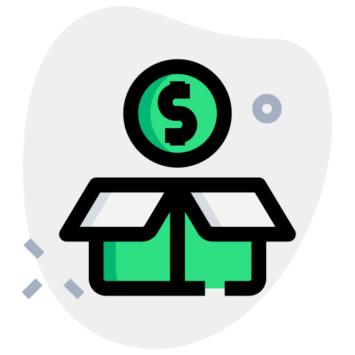 Money sign winner box delivery icon