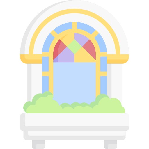 Church window architecture and city light church window icon