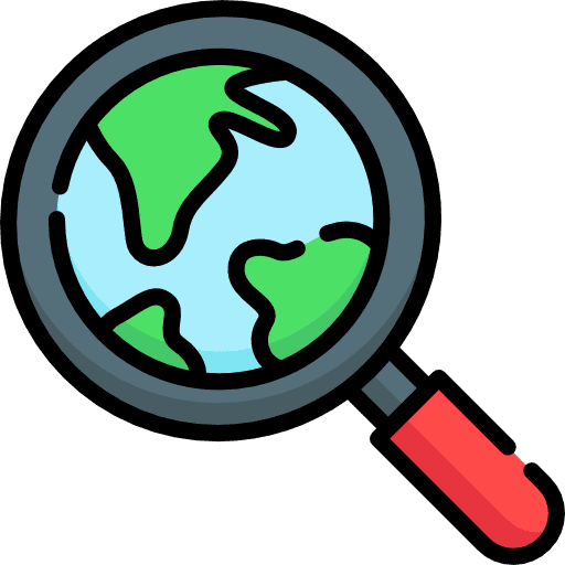 Search world grid map magnifying glass icon