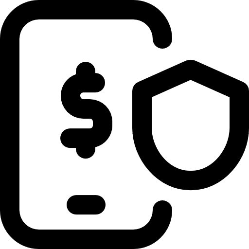 Secure payment money card cellphone shield icon