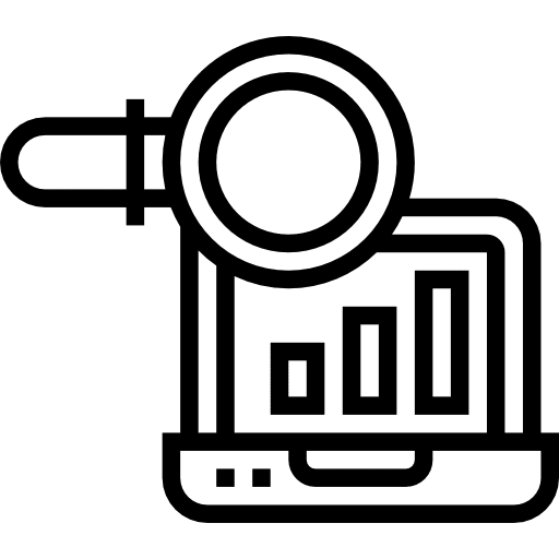 Network statistics loupe laptop icon