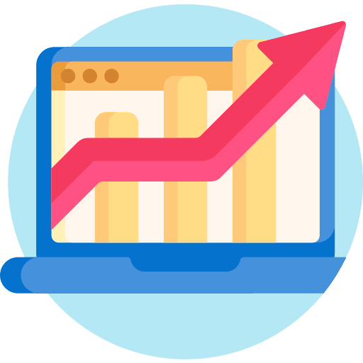 Laptop business and finance statistics up arrow icon