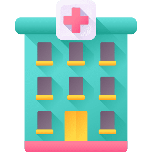 Hospital architecture and city healthcare and medical buildings icon