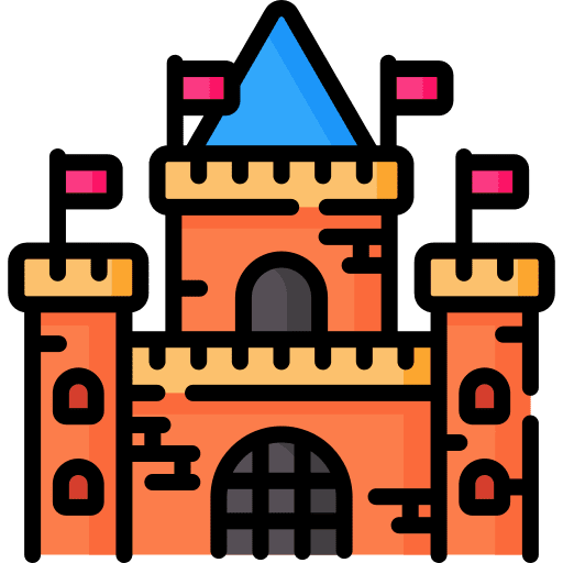 Castle architecture and city fantasy fortress icon