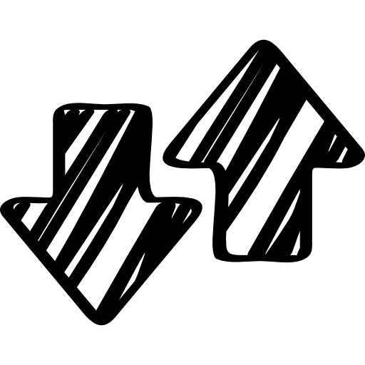 Sketched up and down arrows side by side set sketched arrows side by side icon