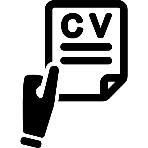 Job search symbol of a hand holding cv curriculum vitae holding interface icon