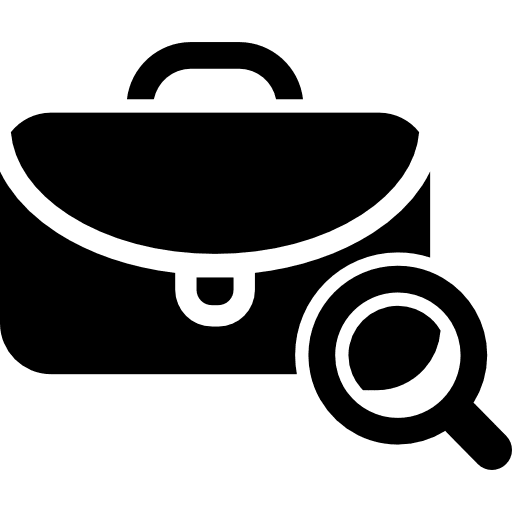 Job search symbol with suitcase handbag magnifier suitcase icon