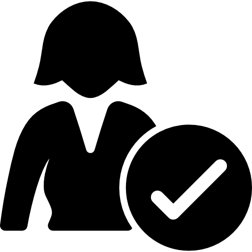 Woman searching job verified symbol happy client checked search icon