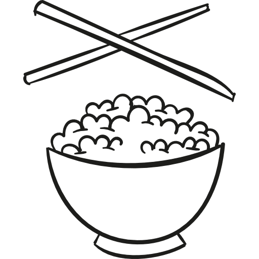 Chinese rice with two chopsticks oriental restaurant bowls icon