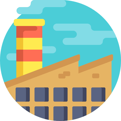 Factory industry pollution landscape icon