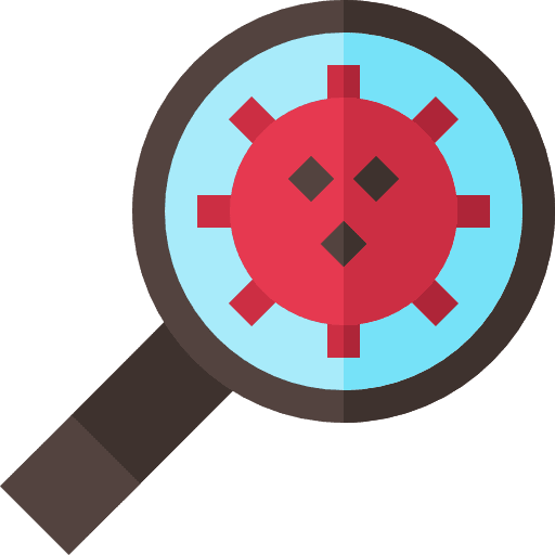 Magnifying glass virus research diagnosis icon