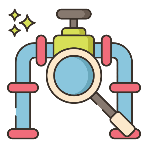 Pipeline magnifying glass repair tools inspect icon