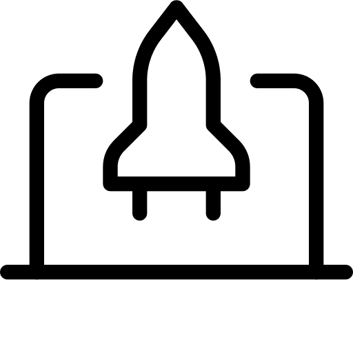 Laptop business and finance rocket launch icon