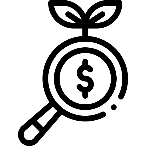 Money revenue magnifying glass growth icon