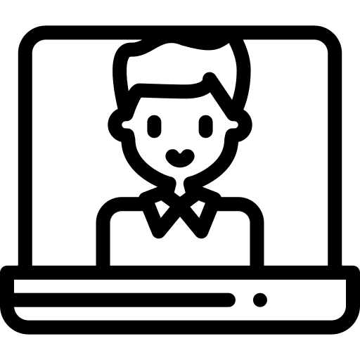 Laptop video call communications man icon