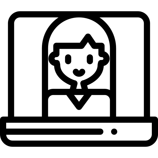 Laptop woman communications video call icon