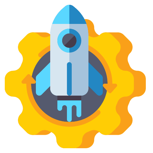 Aerospace spaceship travel cogwheel icon