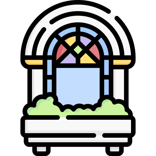 Church window architecture and city church window construction icon