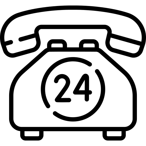 24 hours support assistance clock telephone icon