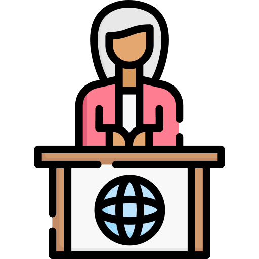 News anchor woman desk television icon