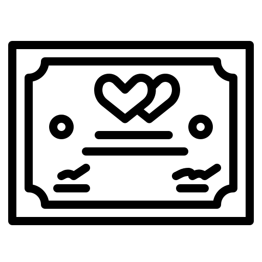 Wedding certificate contract love and romance wedding certificate icon