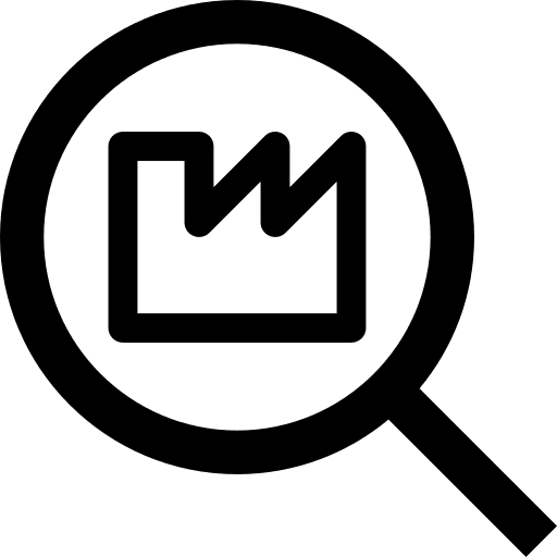 Web internet factory magnifying glass icon