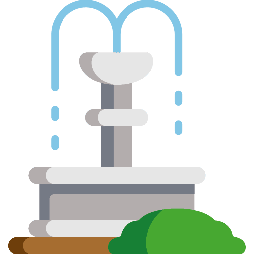 Fountain garden architecture and city buildings icon
