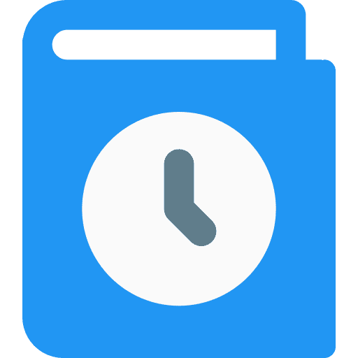 History book clock time and date icon